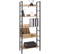 WOLTU Étagère de Rangement, Étagère Échelle, à 5 Niveaux, Cadre en Métal et Bois d'Ingénerie, pour Salon/Chambre/Bureau, 60x27,5x160cm, Noir + Chêne Clair