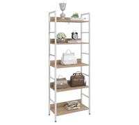 WOLTU Étagère de Rangement, Étagère Échelle, à 5 Niveaux, Cadre en Métal et Bois d'Ingénerie, pour Salon/Chambre/Bureau, 60x27,5x160cm,Blanc + Chêne Clair