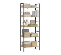 WOLTU Étagère de Rangement, Étagère Échelle, à 5 Niveaux, Cadre en Métal et Bois d'Ingénerie, pour Salon/Chambre/Bureau, 60x27,5x160cm, Noir + Chêne Clair