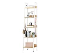 WOLTU Étagère Échelle 5 Niveaux avec Crochets Amovibles - Étagère de Rangement Style Industriel Vintage - Cadre Métal et Planche MDF, Largeur 40 cm, 40x36x170 cm - Blanc