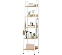 WOLTU Étagère Échelle 5 Niveaux avec Crochets Amovibles - Étagère de Rangement Style Industriel Vintage - Cadre Métal et Planche MDF, Largeur 40 cm, 40x36x170 cm - Blanc
