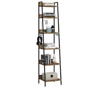 WOLTU Étagère Échelle, Étagère de Rangement à 6 Niveaux | avec 4 Crochets Amovibles, Style Industriel Vintage, Cadre en Métal, Tablette en MDF, Noir 41x187x36cm
