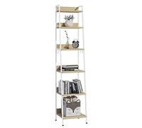 WOLTU Étagère Échelle Étagère de Rangement Bibliothèque à 6 Niveaux avec 4 Crochets Amovibles Style Industriel Vintage Cadre en Métal Tablette en MDF Blanc 41x187x36cm RGB30whe