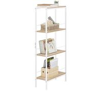 WOLTU Étagère Étroite à 4 Niveaux, Étagère Angle pour Cuisine, Salon, en MDF, Cadre Métallique, Chêne Clair+Blanc, 50x20x110cm