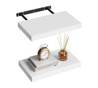 WOLTU Étagère Murale, Étagère Suspendue, Étagère Flottante en MDF, Lot de 2, Blanc, pour Salon, Cuisine, Chambre, Salle de Bain etc RG9372ws-2