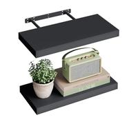 WOLTU Étagère Murale, Étagère Suspendue, Étagère Murale Flottante en MDF, Lot de 2, Noir, pour Salon, Cuisine, Chambre, Salle de Bain etc RG9368sz-2