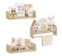 WOLTU Étagère Murale pour Enfant, Lot de 3, Étagère Livre Enfant, en Bois Massif, 40cm, avec Perles en Bois