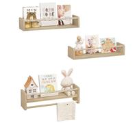 WOLTU Étagère Murale pour Enfant, Lot de 3, Étagère Livre Enfant, en Bois Massif, 50cm, avec Perles en Bois