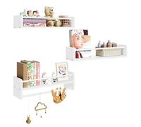 WOLTU Étagère Murale pour Enfant, Lot de 3, Étagère Livre Enfant, en Bois Massif, 50cm, avec Perles en Bois, Blanc