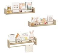 WOLTU Étagère Murale pour Enfant, Lot de 3, Étagère Livre Enfant, en Bois Massif, 60cm, avec Perles en Bois