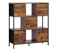 WOLTU Étagère Rangement, Meuble de Rangement, Bibliothèque, avec 4 Cubes Ouverts et 5 Tiroirs en Tissu, pour Salon, Bureau, Cuisine, Entrée, Chambre, 90x30x100cm, Marron Rustique, RGB64vbn