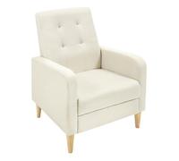 WOLTU Fauteil Salon, Fauteuil Relax à Dossier Haut, Chaise de Relaxation avec Pieds en Bois Massif, Accoudoirs, Siège Rembourré, Revêtement en Lin, pour Salon, Bureau, Beige, SKS41be