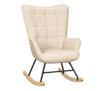 WOLTU Fauteuil à Bascule Adulte, Fauteuil à Oreilles Rembourré, Beige | Chaise Relaxante sur Pieds en Métal et en Bois Massif pour Salon, Chambre, Balcon, Terrasse, 90x68x94cm