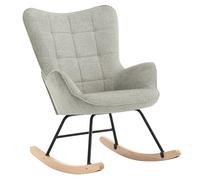 WOLTU Fauteuil à Bascule Adulte, Fauteuil à Oreilles Rembourré, Chaise Relaxante sur Pieds en Métal et en Bois Massif pour Salon, Chambre, Balcon, Terrasse, Jardin, Gris, 69x90x95cm