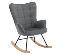 WOLTU Fauteuil à Bascule Adulte, Fauteuil à Oreilles Rembourré, Gris foncé | Chaise Relaxante sur Pieds en Métal et en Bois Massif pour Salon, Chambre, Balcon, Terrasse, 90x68x94cm