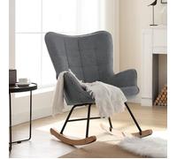 WOLTU Fauteuil à Bascule, Fauteuil à Oreilles Rembourré, Chaise Relaxante, Pieds en Métal et en Bois Massif, Gris foncé W0ATT0111