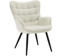 WOLTU Fauteuil à Oreilles, Fauteuil Relax, Fauteuil de Salon Rembourré en Velours Côtelé, Pieds Métalliques, Crème Blanc W0ATT0276
