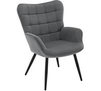 WOLTU Fauteuil à Oreilles, Fauteuil Relax, Fauteuil de Salon Rembourré en Velours Côtelé, Pieds Métalliques, Gris Foncé W0ATT0275