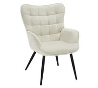 WOLTU Fauteuil à Oreilles, Relax Moderne, Salon Rembourré, Blanc Crème | Lounge Vintage, Chaise Pieds Métalliques, Fauteuil Rembourré avec Revêtement en Velours Côtelé