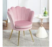 WOLTU Fauteuil Coquillage Salon - Dossier en Forme de Pétale - Chaise Velours Pieds en Métal - Rose