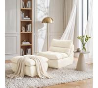 WOLTU Fauteuil Pouf Salon, avec Repose-pieds, Chauffeuse, en Chenille | Ergonomique, Rembourrage d'Éponge 30D Haute Densité, sans Armature, Compressé sans Montage, 80×100×78 cm, Blanc Laiteux