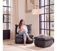 WOLTU Fauteuil Pouf Salon, avec Repose-pieds, Chauffeuse, en Chenille | Ergonomique, Rembourrage d'Éponge 30D Haute Densité, sans Armature, Compressé sans Montage, 80×100×78 cm, Gris foncé