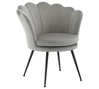 WOLTU Fauteuil Salon, Fauteuil Coquillage, Chaise Coiffeuse, Dossier en Forme de Pétale, Chaise Velours, Fauteuil Chambre, Pieds en Métal, Gris, SKS50gr