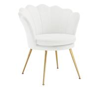 WOLTU Fauteuil Salon, Fauteuil Coquillage, Pieds en Métal, Blanc | Coussin épais, Dossier en Forme de Pétale, en Velours, Pieds réglables