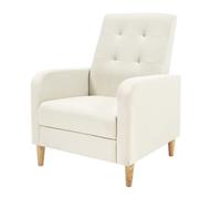 WOLTU Fauteil Salon, Fauteuil Relax à Dossier Haut, Chaise de Relaxation avec Pieds en Bois Massif, Accoudoirs, Siège Rembourré, Revêtement en Lin, pour Salon, Bureau, Beige, SKS41be