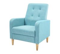 WOLTU Fauteuil Salon Scandinave, Fauteuil Cabriolet Relax, Rembourré en Lin, Pieds en Bois Massif, Bleu