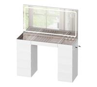 WOLTU : grand meuble de coiffeuse avec 11 tiroirs et miroir à LED, table de toilette avec prise de courant et plateau en verre, organisateur de bijoux, table de maquillage pour chambre à coucher. Whit