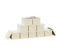 WOLTU Lot de 10 Boîtes de Rangement Pliables, Paniers de Rangement en Tissu Non Tissé, avec Poignées et Couvercle, pour Vêtements et Jouets, Crème, 43x33x26cm