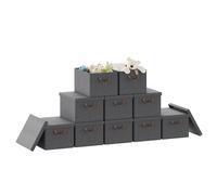 WOLTU Lot de 10 Boîtes de Rangement Pliables, Paniers de Rangement en Tissu Non Tissé, avec Poignées et Couvercle, pour Vêtements et Jouets, Gris, 43x33x26cm