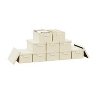 WOLTU Lot de 10 Boîtes de Rangement Pliables, Paniers de Rangement en Tissu Non Tissé, avec Poignées et Couvercle, pour Vêtements et Jouets, Crème, 48x29x20cm