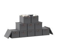 WOLTU Lot de 10 Boîtes de Rangement Pliables, Paniers de Rangement en Tissu Non Tissé, avec Poignées et Couvercle, pour Vêtements et Jouets, Gris, 48x36x30cm