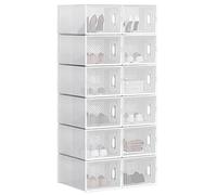 WOLTU Lot de 12 Boîtes à Chaussures Boîtes de Rangement Transparente Boîtes à Jouets en Plastique Pliables et Empilables avec Couvercle, 35x25x19cm (LxlxH)