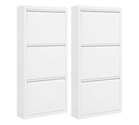 WOLTU Lot de 2 Armoire Chaussure, Meuble Chaussure, avec 3 Étagères Chaussure, 3 Portes Abattantes, Rangement Chaussure, sans Montage, Blanc, en Métal