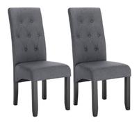 WOLTU Chaise de Salle à Manger Lot de 2, Chaises de Cuisine Rembourrées en Lin avec Pieds en Bois Massif, Gris Foncé, BH106dgr-2