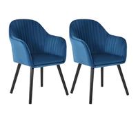 WOLTU Lot de 2 Chaises de Salle à Manger, Fauteuil en Velours, Rembourrée, avec Accoudoirs, Pieds en Bois Massif, pour Cuisine Salon Chambre, Bleu.
