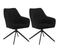 WOLTU Lot de 2 Chaises de Salle à Manger Pivotantes, Fauteuils Rembourrés en Chenille et Velours Côtelé, Noir W0ATT0175-2