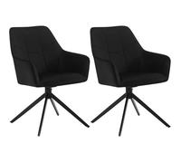 WOLTU Lot de 2 Chaises de Salle à Manger Pivotantes, Fauteuils Rembourrés en Velours, Pieds en Métal, Noir W0ATT0177-2