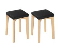 WOLTU Tabouret de Salle à Manger, Tabouret en Bois Massif avec Siège Rembourré d’Éponge et Recouvert de PU, Moderne et Compacte, 32,5x32,5x47cm, Couleur Bois et Noir BH345sz-2