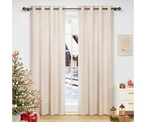 WOLTU Lot de 2 Rideau Occultant à œillets en Velours, 270x140cm, Beige | Isolation thermique, Protection lumière, Réduction du bruit, Salon et chambre, Dimensions variées, Pose facile