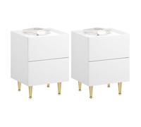 WOLTU Lot de 2 Table de Chevet avec 2 Tiroirs, Table d'Appoint Moderne 35x40x51cm, Montage Facile, Blanc+Doré W0ETT0149-2