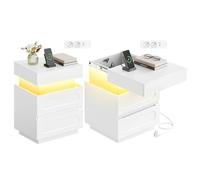 WOLTU Lot de 2 Table de Chevet Connctée, Table de Nuit LED, Compartiment Caché, 45x40x58 cm, Blanc