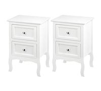 WOLTU Lot de 2 Table de Chevet en Design Rétro et Classique Table d'appoint pour Salon Table Basse avec 2 Tiroirs Table de Nuit en MDF Blanc, TS119ws-2