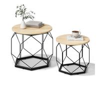 WOLTU Lot de 2 Tables Basses Gigognes, Table de Salon, Cadre Noir en Métal | Bois Aggloméré Métal,ASSEMBLAGE FACILE,Convient au salon,Capacité de charge maximale de 25 kg,Chêne Clair + Noir
