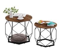 WOLTU Lot de 2 Tables Basses Gigognes, Table de Salon, Cadre Noir en Métal, Style Industriel, Chêne Vintage+Noir, BTS05hov
