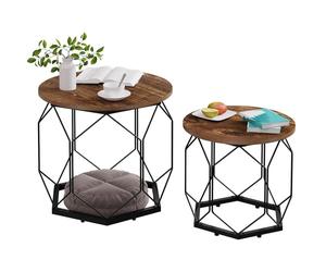 WOLTU Lot de 2 Tables Basses Gigognes, Table de Salon, Cadre Noir en Métal, Style Industriel, Chêne Vintage+Noir, BTS05hov