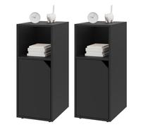 WOLTU Lot de 2 Tables de Chevet Étroite, 1 Compartiment et 1 Placard, Noire | Table de Nuit, Étagère Réglable, 25x35x62cm, pour Chambre, Salon, Moderne